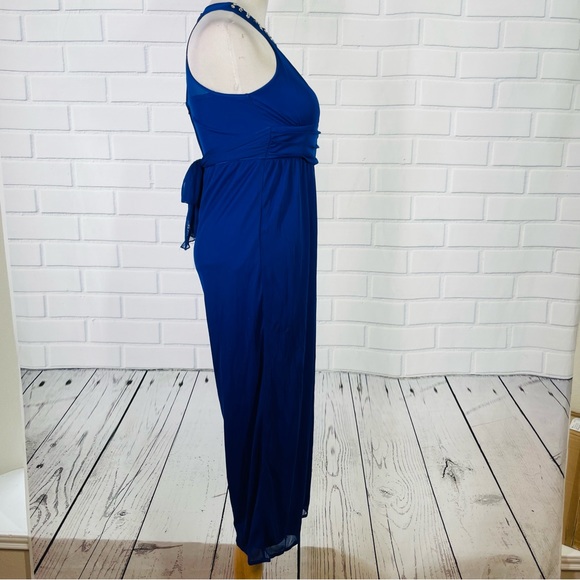 Poppies and Roses Royal Blue Jeweled Collar Jumpsuit - Size 12 - Picture 3 of 16